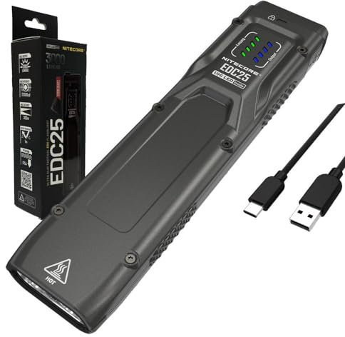 Nitecore EDC25 Linterna EDC ultra delgada -3.000 lúmenes con cable de carga USB-C Eco-Sensa