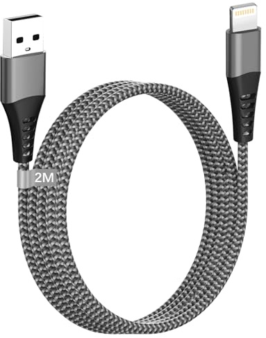 iPhone 2M Lightning Ladekabel, Apple MFi Zertifiziert, Schnellladekabel für iPhone 14, 13, 12, 11, Pro Max, XS, XR, X, 8, 7, 6, 5, SE, iPad