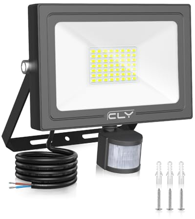 CLY 50W Security Lights Outdoor Motion Sensor, 4700LM PIR Sensor Security Light 6500K Cold White LED Floodlight IP66 Waterproof Outside Wall Light with 1M Cable for Backyard Garden Doorway Garage