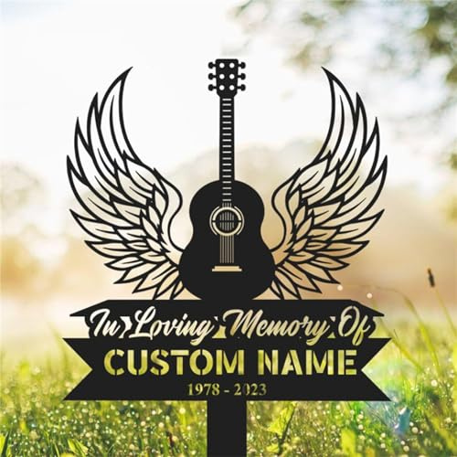 Grabmarkierer für Akustikgitarre, Gitarren-Silhouette, Deko-Geschenke für den Verlust eines geliebten Menschen, symbolische Gedenkstäbe für Friedhof, Beileidsgeschenk, Metall-Garten-/Hofschild