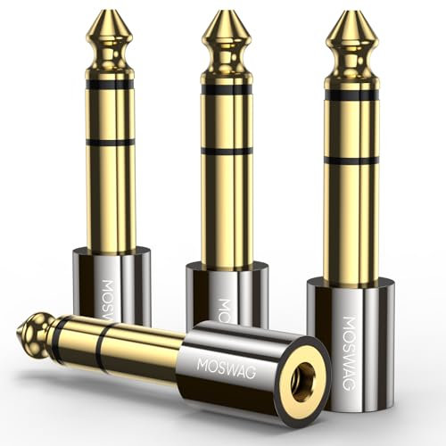 MOSWAG Adaptador Audio 3.5 Hembra a 6.3 Macho, Convertidor Estéreo 3,5mm a 6,35mm para Cables de Guitarra, Teléfonos Móviles (4 Pack)