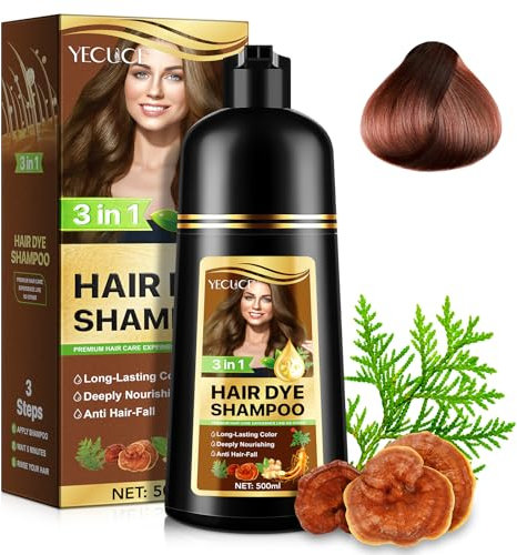 Champú para teñir el cabello, champú natural instantáneo 3 en 1, tinte para el cabello de larga duración, cobertura 100%, 500 ml (Chestnut Brown)