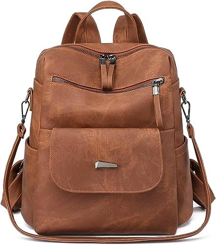 BOHJPIS Rucksack Damen Wasserdicht Leichtgewicht PU Mode Reisen Mehrzweck Umhängetasche Handtasche schulrucksack (Braun)