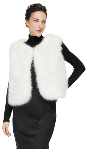 BEAUTELICATE Donna Gilet in Pelliccia Sintetica Invernale Moda Caldo Elegante Gilet Corto Finta Pelliccia per Primavera Autunno Inverno,Bianco,S