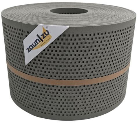 zaun|zu® Premium Sichtschutzstreifen GELOCHT | genarbte Oberfläche | Quadrat Lochmuster | PP für Doppelstabmatten | Sichtschutz Rolle | Polypropylen | Zaunblende | Made in Germany Steingrau 50m