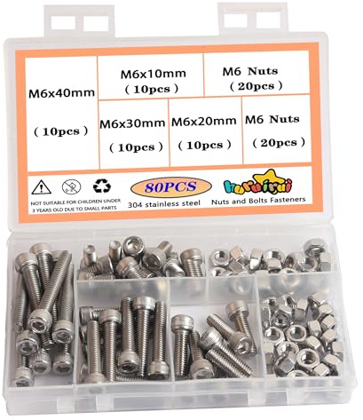 huruirui M6 Schrauben Set 304 Edelstahl Schrauben und Muttern Set - Rostfrei Maschinenschrauben Sortiment Kit Zylinderschrauben Innensechskant Schraubens Für 3D modell Projekt 80pcs