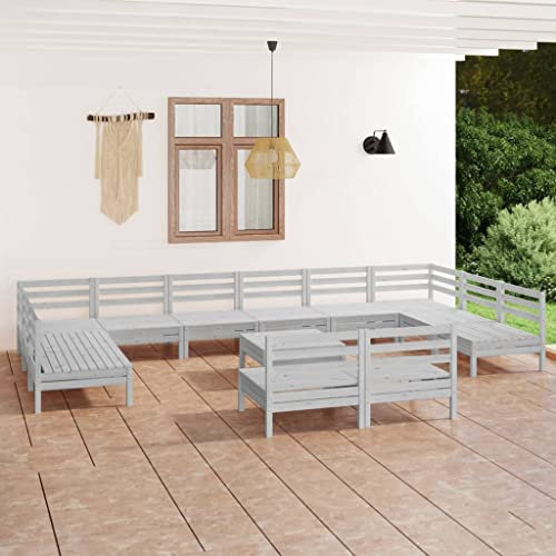KTHLBRH 13-TLG. Garten-Lounge-Set Weiß Massivholz Kiefer Gartenmöbel-Sets Outdoor-Möbel-Sets Terrassenmöbel-Sets Balkonmöbel-Sets für Terrasse, Garten, Balkon