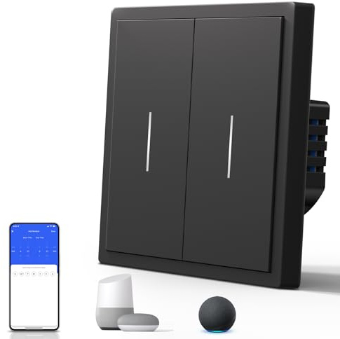 BSEED Smart Lichtschalter Matt, Wlan Schalter mit Kontrollleuchte, Wechselschalter Unterputz, S-Serie, 2 Fach 1 Weg, 86mm Schwarz