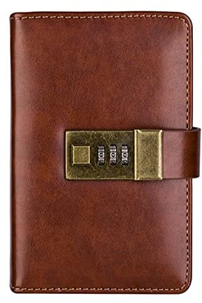 GOOPEEG Notizbuch Nachfüllbar Tagebuch Fashion A7 Leather Note Zahlenschloss Tagebuch European Retro Exquisite Tagebuch Geschenk Reisetagebuch Universitäts Notizen(A-Brown)