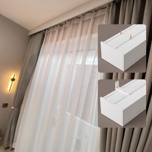 Doppelläufige Gardinenstange mit Querbehang, Gardinenschienensystem zur Wand-/Deckenmontage – 5 m Lange Fensterkranz-Volantkastenabdeckung – Robustes zweilagiges Design – Ideal für den Heim-