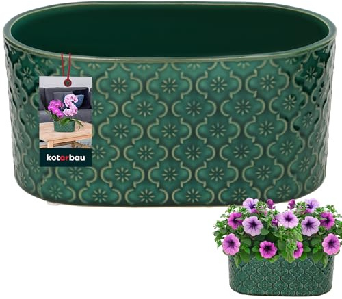 KOTARBAU® Blumentopf länglich innen Glasierte Keramik 13 x 25 cm H 12 cm Türkisfarbe ovale Kräutertöpfe Fensterbank Blumenkasten innen Pflanzschale oval Blumenkasten Indoor Kräutertopf