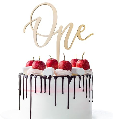 Wooden 'One' Cake Topper - First Birthday, Baby Shower Favors, Gender Reveal Party Decorations