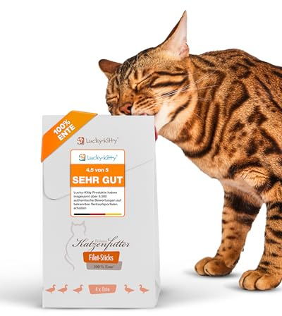 Lucky-Kitty Premium Katzensnacks Filet Sticks Ente, Leckerli, 4x22g