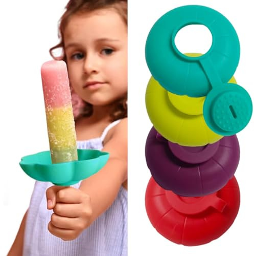4 Items Drip-Free Ice Lolly Sticks Ice Lolly Holder for Children Silicone Ice Cream (Yellow, Green, Red, Purple)