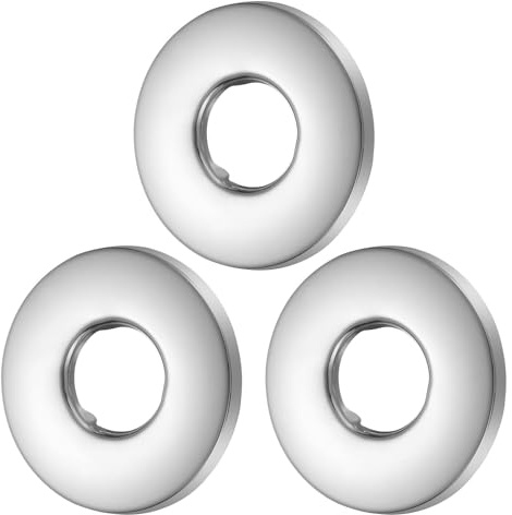 sourcing map 3 Pcs Shower Arm Flange, 0.8x2.1x0.2(21x54x6mm) Stainless Steel Round Escutcheon Plate, Wall Split Flange, Wall-Mounted Water Pipe Cover for Pipe, Silver