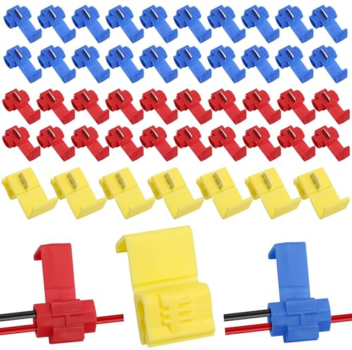TENTHPEO 100 Stück Stromdieb Kfz, Abzweigverbinder Set T-Tap (0.5-6mm²), Schnellverbinder, Quickverbinder Wasserdicht für Auto und Motorrad (Rot, Blau, Gelb)