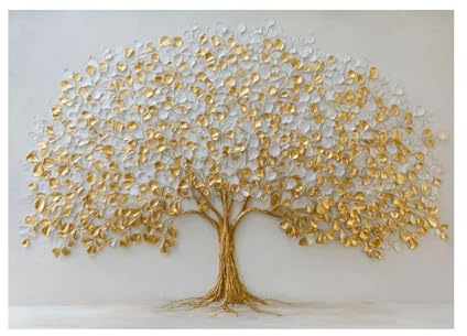 XENIOU tableau arbre de vie Arbre abstrait à feuilles d’or toile decoration murale, poster mural, Salon Chambre Maison Décorations(blanc)-60x90cm Sans cadre