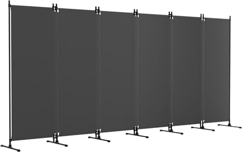 Kokorona Folding Room Divider 6 Panel, Portable Privacy Screen for Home Office, Partiton Wall Room Divider for Room Separation, Easy Installation, Grey, W 370 x H 178 cm