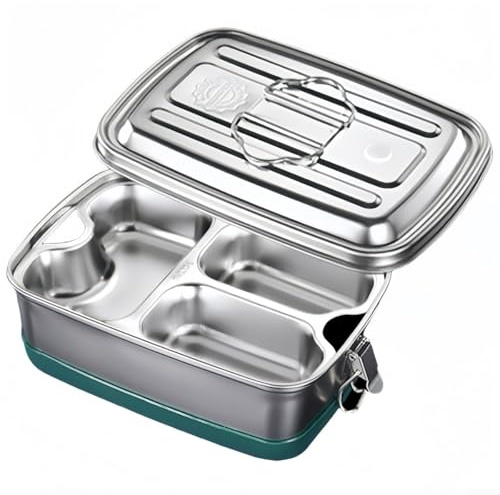 Pumixiy Contenitore per il pranzo a doppio strato in acciaio inox con scomparto, contenitore per alimenti a prova di perdite, per adulti e bambini, per ufficio, scuola, viaggi, preparazione pasti (3