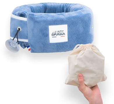 Le Petit Dormeur Coussin de Voyage pour Enfant 2 en 1 Coussin Avion Ergonomique - Oreiller de Voyage Ultra Confort - Pratique & Compact - Fabriqué en France - Lavable en Machine - Velours Bleu
