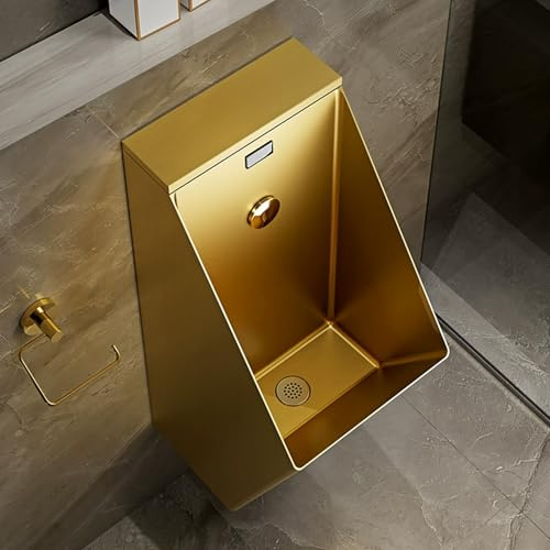 Urinario de pared de acero inoxidable para hombre, diseño a prueba de derrames con descarga automática para baños, hoteles y baños públicos, duradero y fácil de limpiar (plateado)