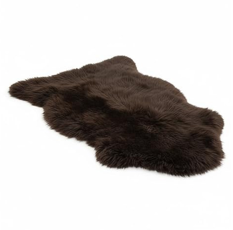 Tappeto di Vera Pelle di Pecora – 100% Lana Naturale, Morbido, Soffice e Setoso, Plaid di Lusso per Camera da Letto, Divano o Pavimento, Caldo e Traspirante (90 x 60 cm) (Marrone Cioccolato)