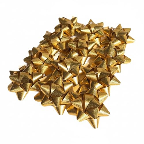 GMM Stelle Adesive Natalizie Dorate, Fiocchi Decorativi Metallizzati per Pacchi Regalo, Set di Coccarde Autoadesive in Stile Festivo (12 Pz)