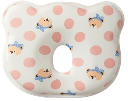 AQCQDQ Babykissen, Neugeborenen Kissen, Kopfform Korrekturkissen für Säuglinge, Nackenstütze für Wiege, Bett, Kinderwagen (26x22x3.2 cm,Bär)