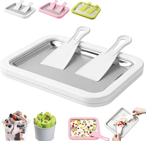 Kit para Hacer Helados Enrollados, Placa de Congelación Instantánea con 2 Raspadores, Bandeja para Hacer Helados Enrollados Caseros, Yogur, Sorbete, Actividad Familiar Divertida para Niños (Blanco)
