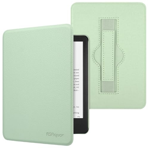 RSAquar 7 All-New Kindle Paperwhite 12th 2024 or Kindle Colorsoft 1st 2025 Signature Edition Case with Hand Strap – Slim Protective Cover with Auto Sleep/Wake - Agave Green
