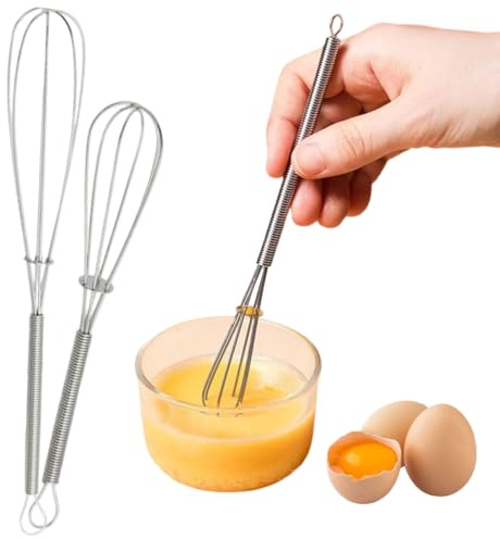 AEUXZA 2 Piezas Mini Batidor de Varillas Acero Inoxidable, Batidora Manual Pequeña para Salsas, Huevos, Café, Leche, Utensilio de Cocina Compacto y Duradero
