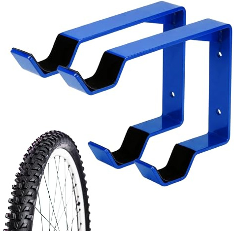 Partuto 2x Bike Wheel Rack Wall Mount, Carbon Steel Bicycle Wheel Holder Wall Mount for Garage Indoor Outdoor, Vertical Bike Tire Hanger Double Bicycle Tire Hook, W/Screw Padding, Blue