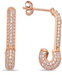 Moderne Sicherheitsnadel Ohrringe aus 925 Sterling Silber mit Zirkonia und Rosévergoldung für Damen