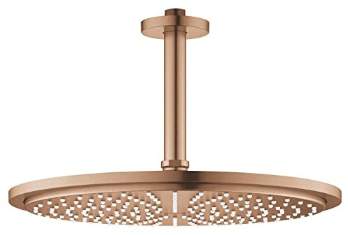 GROHE Rainshower Cosmopolitan 310, Kopfbrause wassersparend 8l pro Minute (Duschkopf mit Deckenauslass, Antikalk-System, DropStop verhindert Nachtropfen, langlebige Oberfläche), roségold, 26067DL0