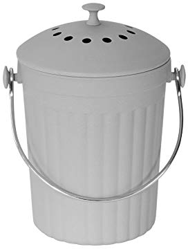 Light Grey Eco Bamboo Fibre Compost Caddy & All-Green Composting Guide - Kitchen Food Bin for Food Waste Recycling