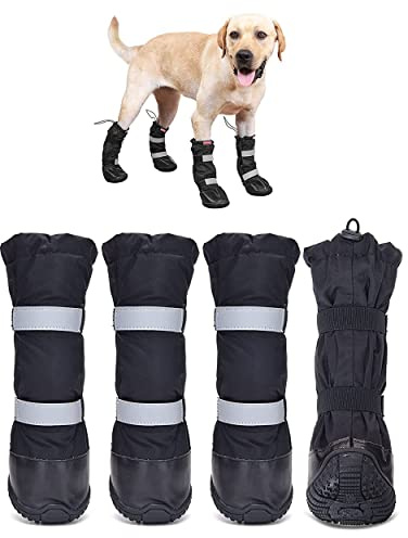 Hipaw Waterproof Dog Boots for Winter Snow Rain,Non-Slip Dog Shoes for Medium to Large Dogs,Extended Cuff Paw Protectors for Outdoor Walking Hiking