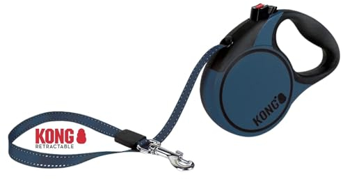 KONG ausrollbare Hundeleine in 3m Länge I Für sehr kleine Hunde bis 12kg I Größe XS I Hochwertige Rollleine mit Break & Lock System in blau I komfortable Leine mit Softgriff & reflektierendem Gurt