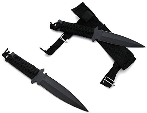 KS-11 Messer-Set 2er Wurfmesser mit Etui- Black Edition- Throwing Knife 22cm - Hunting Knife - Kunai - Dolch - Einsatzmesser - Jagdmesser - Angelmesser - Messer schwarz