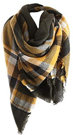 Jacyren Damen Schal Kariert übergroßer Quadratisch Deckenschal Herbstschal Winterschal Karo Tartan Streifen Plaid Muster XXL Oversized Fransen Poncho 40+ Farben Stil XXL Schals (Schal A13)