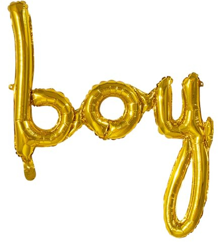 Boland 53243 - Folienballon Boy, Größe 70 x 60 cm, gold, befüllbar, Heliumballon, Baby-Party, Geburt, Junge, Geschenk, Dekoration