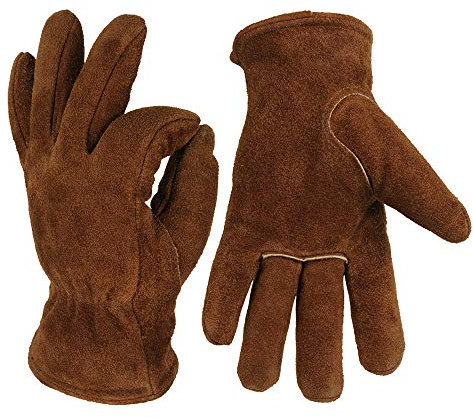 EUYIMOMO gartenhandschuhe,Kalthandschuhe aus Rindsleder, niedrigtemperaturbeständige, verdickte, warme Skihandschuhe für den Arbeitsschutz im Freien - Braun L.