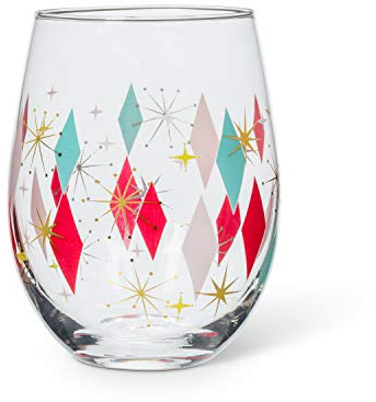 Abbott Collection Home 27-BOWLERAMA-SG Diamond Stemless Goblet, 5 inches high, Pink/red