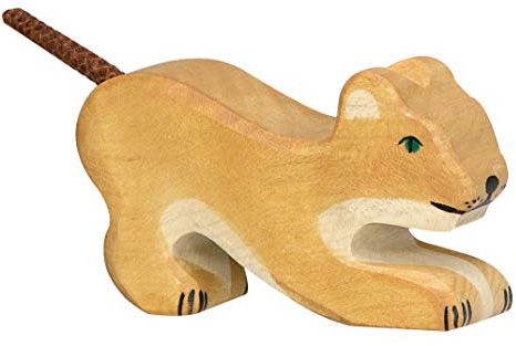 cama24com Holztiger Löwe klein spielend Holzfigur handbemaltes Holzspielzeug mit Palandi® Sticker