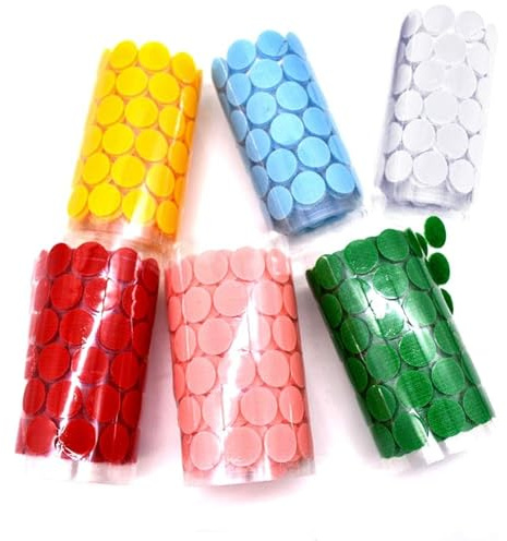 Kardborrprickar självhäftande, Delmkin 144 par 15 mm självhäftande kardborreband självhäftande prickar för papper, plast, glas, läder, metall, plagg (6 färger)