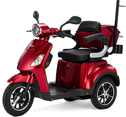 VELECO DRACO - Veicolo per la mobilità a 3 ruote per disabili - batteria agli ioni di litio rimovibile - freno magnetico - completamente assemblato e pronto per la guida - retromarcia (Rosso)