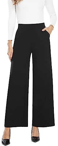 MISS MOLY Women's Wide Leg High Waisted Palazzo Pants Casual Business Dress Pants Pull On Stretch Trousers with Pockets Black M
