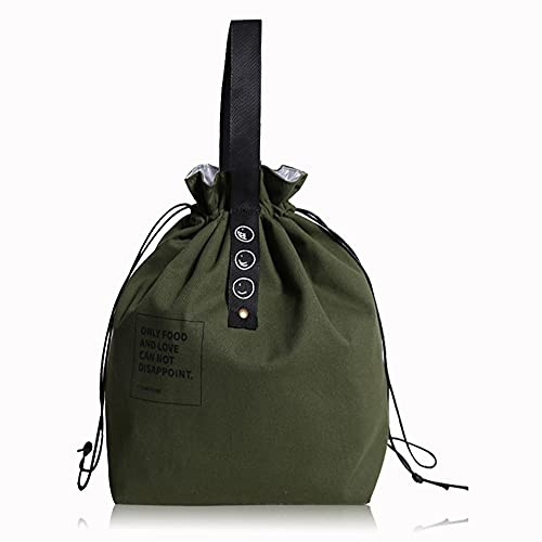 LELE LIFE Canvas isolierte Lunchtasche mit Kordelzugverschluss, weit öffnende faltbare und leichte Lunch-Tragetasche, Kühltasche für Arbeit, Büro, Picknick, Grün