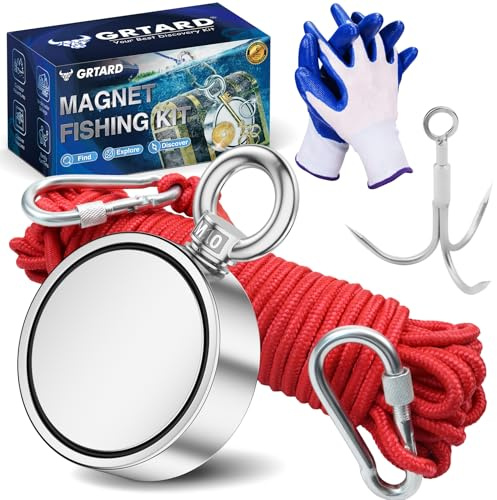 Magnetisches Angeln, Angel-Magnet-Set, 453 kg, Zugkraft, superstark, Magnet-Angelset, doppelseitige Neodym-Magnete, Angeln für Fluss, Rettung und Bodensuche, 75 mm Durchmesser