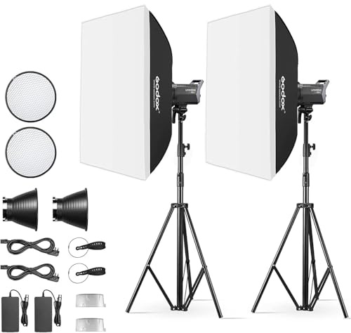 2 Pack GODOX LA150D LED Videolicht Kit, Litemons LED Continuous Light mit Softbox Lichtstative für Fotostudio