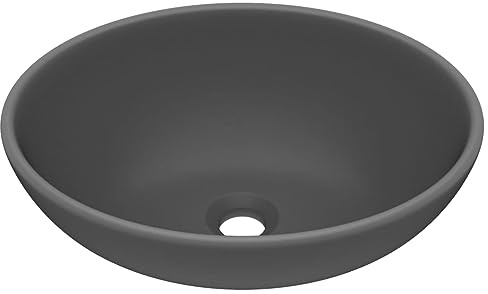 vidaXL Lavabo de Lujo Ovalado Tocador Montado Encima Piedra Vasija Aseo Indoro Cocina Garaje Fácil de Limpiar Cerámica Gris Oscuro Mate 40x33 cm